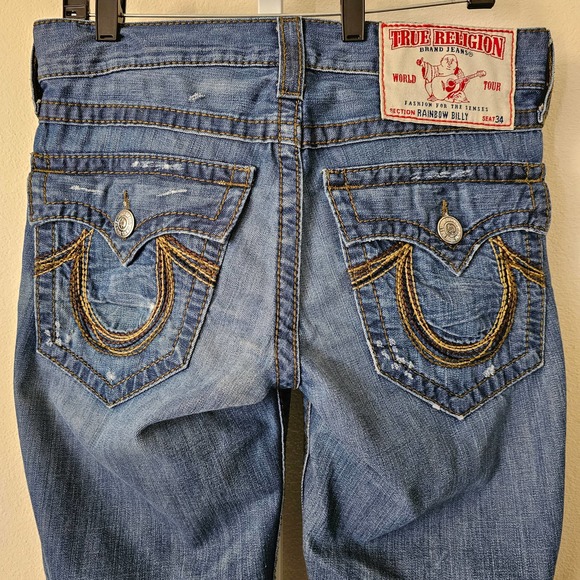 TRUE RELIGION Men's Distressed Rainbow Billy Boot Cut Zipper Jeans Sz 31 Seat 34 - Picture 7 of 16